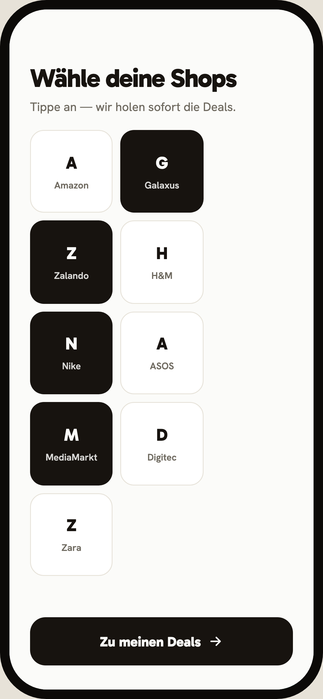 Shop selection onboarding