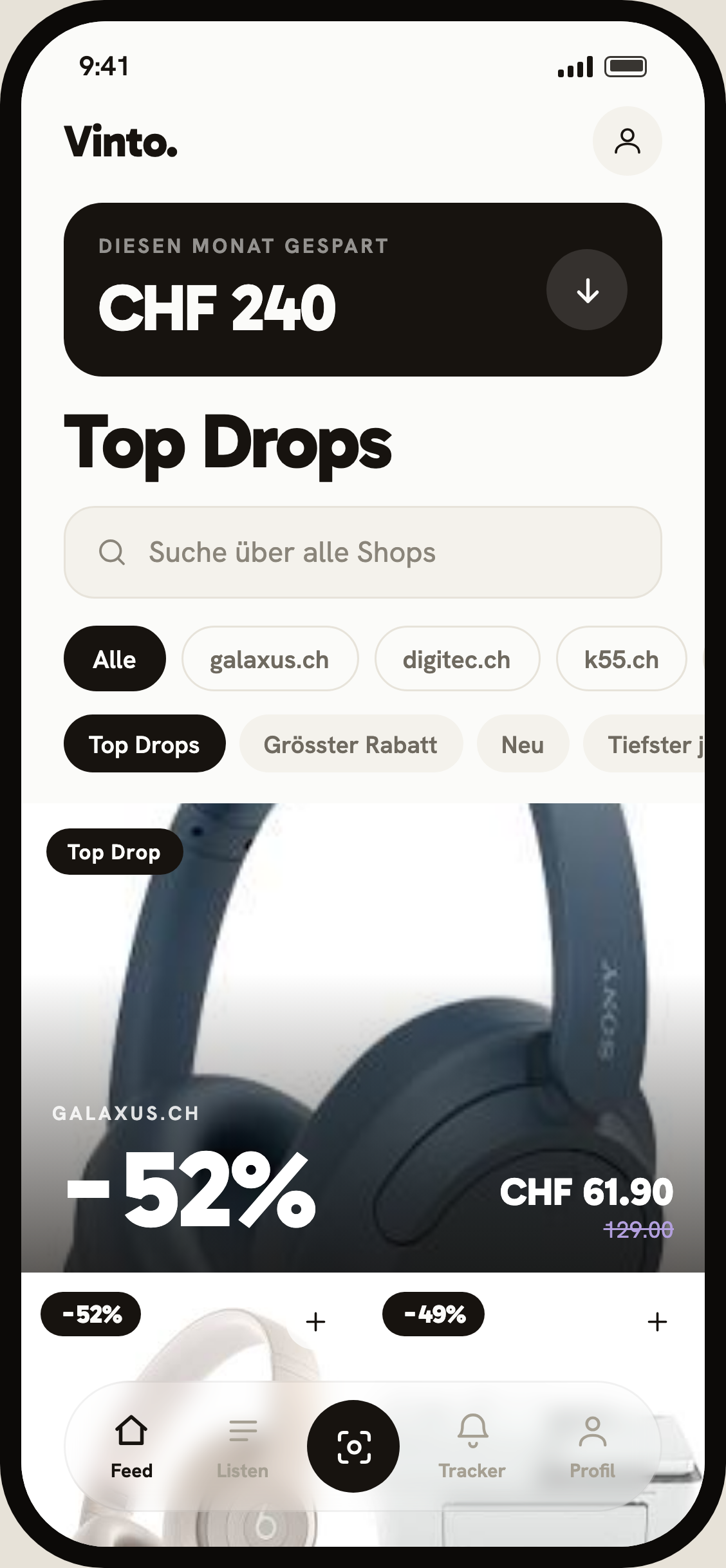 Vinto Top Drops feed with live discounts