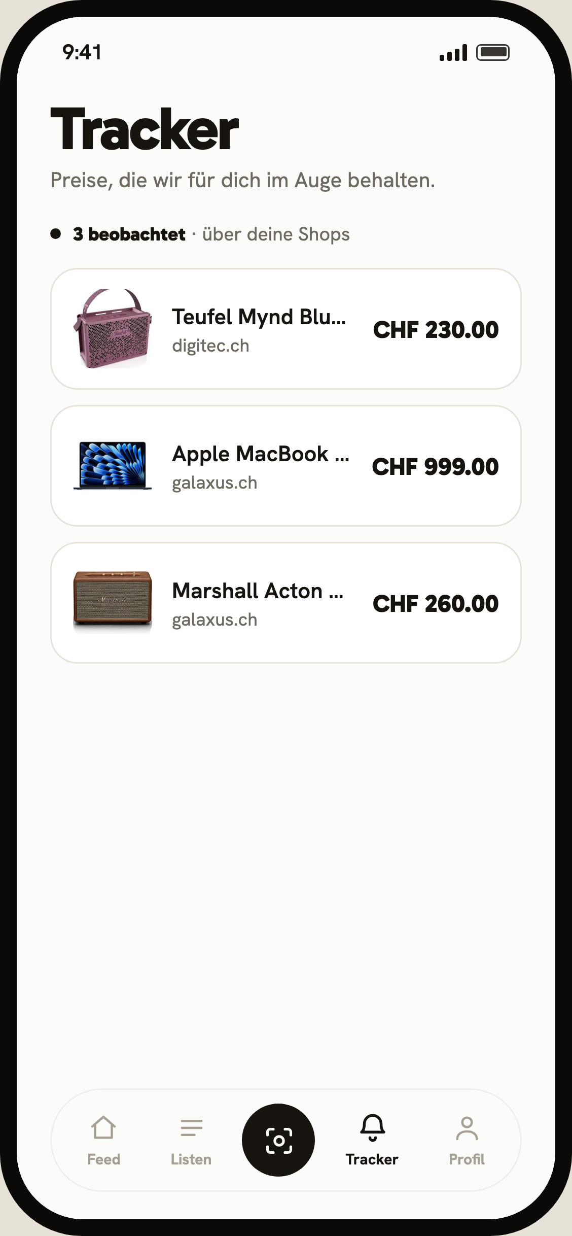 Tracker screen